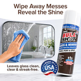 Horsepower Bull Shot Glass & Mirror Cleaner, As Seen On TV, No-Drip Foaming Glass Cleaner for Mirrors, Windows & TV Screens, Made in USA