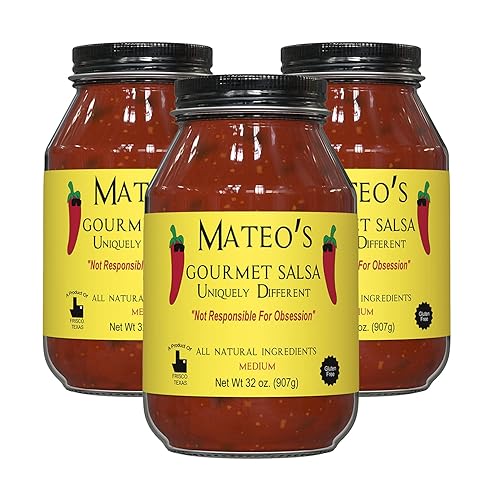 Mateo’s Gourmet Salsa - Medium Hot Spicy Salsa Dip for Tortillas, Tacos, Nachos, Chips, Snacks, Salads - No Gluten, Made of Fresh Tomatoes & Jalapeno