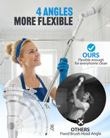 Cordless Electric Spin Scrubber, 4 Angles with 8 Replaceable Brush Heads, Adjustable Handle 3 Speeds with LED Display-90Mins Runtime, IPX7 Waterproof