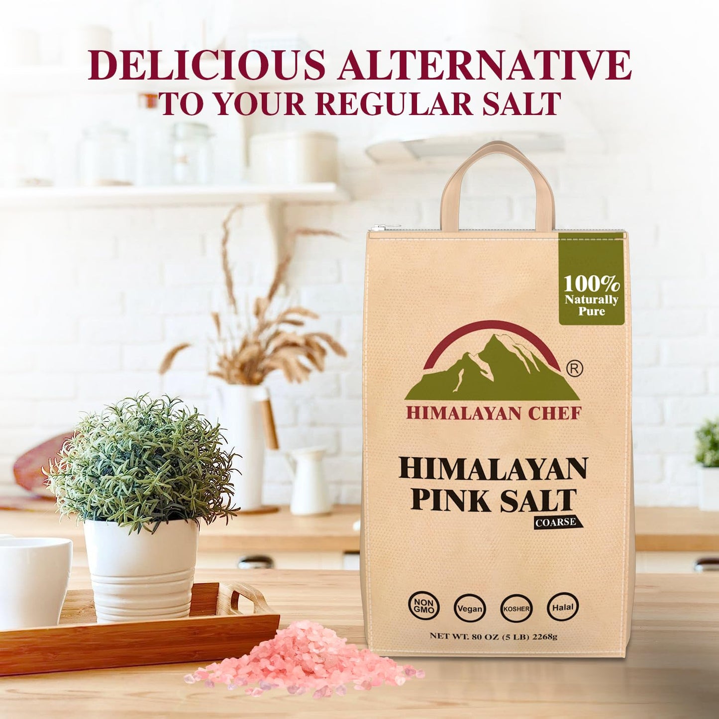 Himalayan Chef Pink Himalayan Salt - 15 lbs. (3 x 5 Pound Bulk Bags) Coarse Grain, Pure 100% Natural, Non-GMO, Vegan, Halal and Kosher Certified, Food