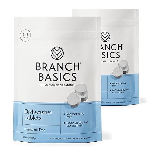 Branch Basics Dishwasher Tablets - 120 Ct | Plastic-Free, Fragrance-Free, Human-Safe, Dishwasher Pods Replacement | Delivers a Powerful Clean Without