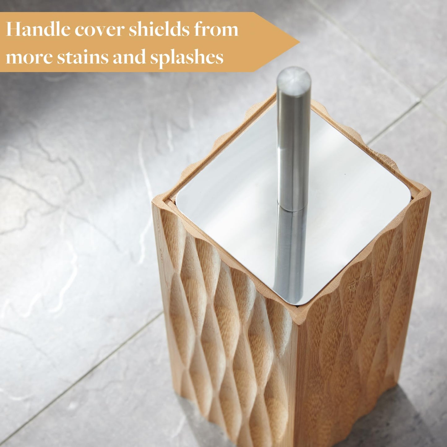 GOBAM Bamboo Toilet Bowl Cleaner with Holder for All Toilet Types, Hidden Stainless Steel Toilet Brush, Bathroom Cleaning Brushes, Toilet Accessories