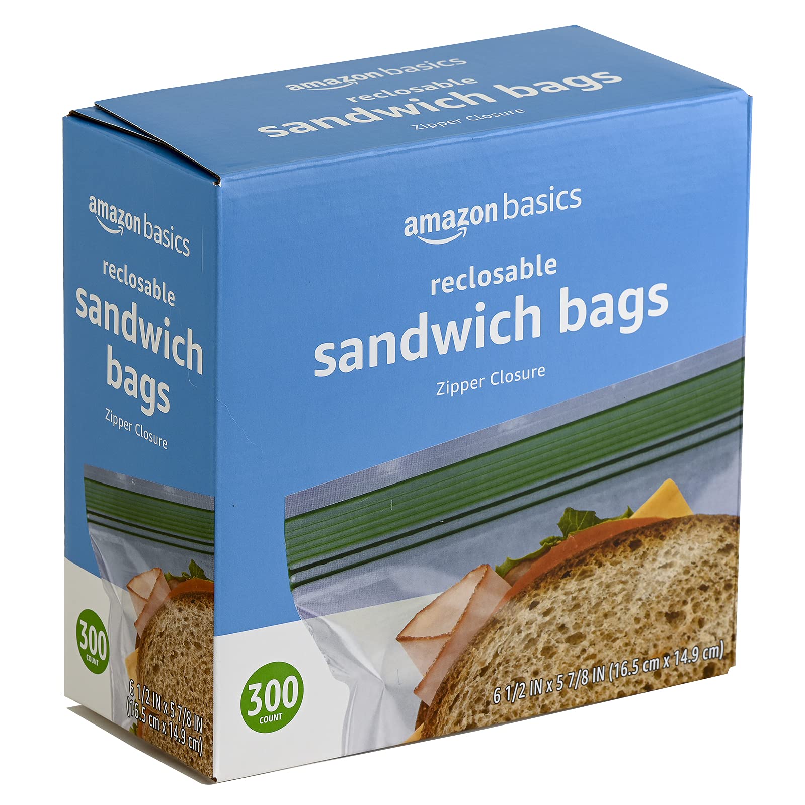 Amazon Basics Resealable Double Zipper Sandwich Storage Bags for Food Storage, 300 Count (Previously Solimo)