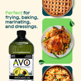 AVO Organic Avocado Oil for Cooking, Frying, Baking, Salads, Vinaigrette, Marinades - General Organic Cooking Oil 64 Fl-oz (Half a Gallon), NO