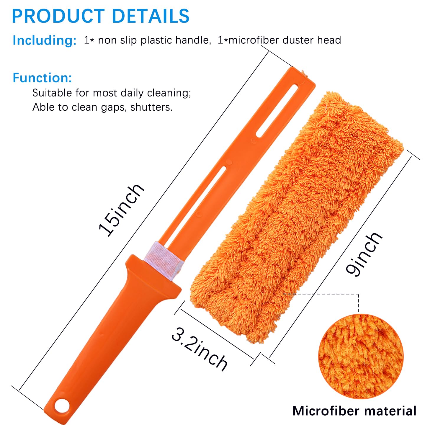 4 Pack 15 inch Reuseable Microfiber Feather Duster, Blind Duster, Gap Duster, Removable and Washable Head, Cleaning Tool for Window, Blind, Car, Wall