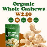 Food to Live Organic Cashews, 2 Pounds - Whole, Size W-240, Unsalted, Non-GMO, Kosher, Raw, Vegan, Bulk