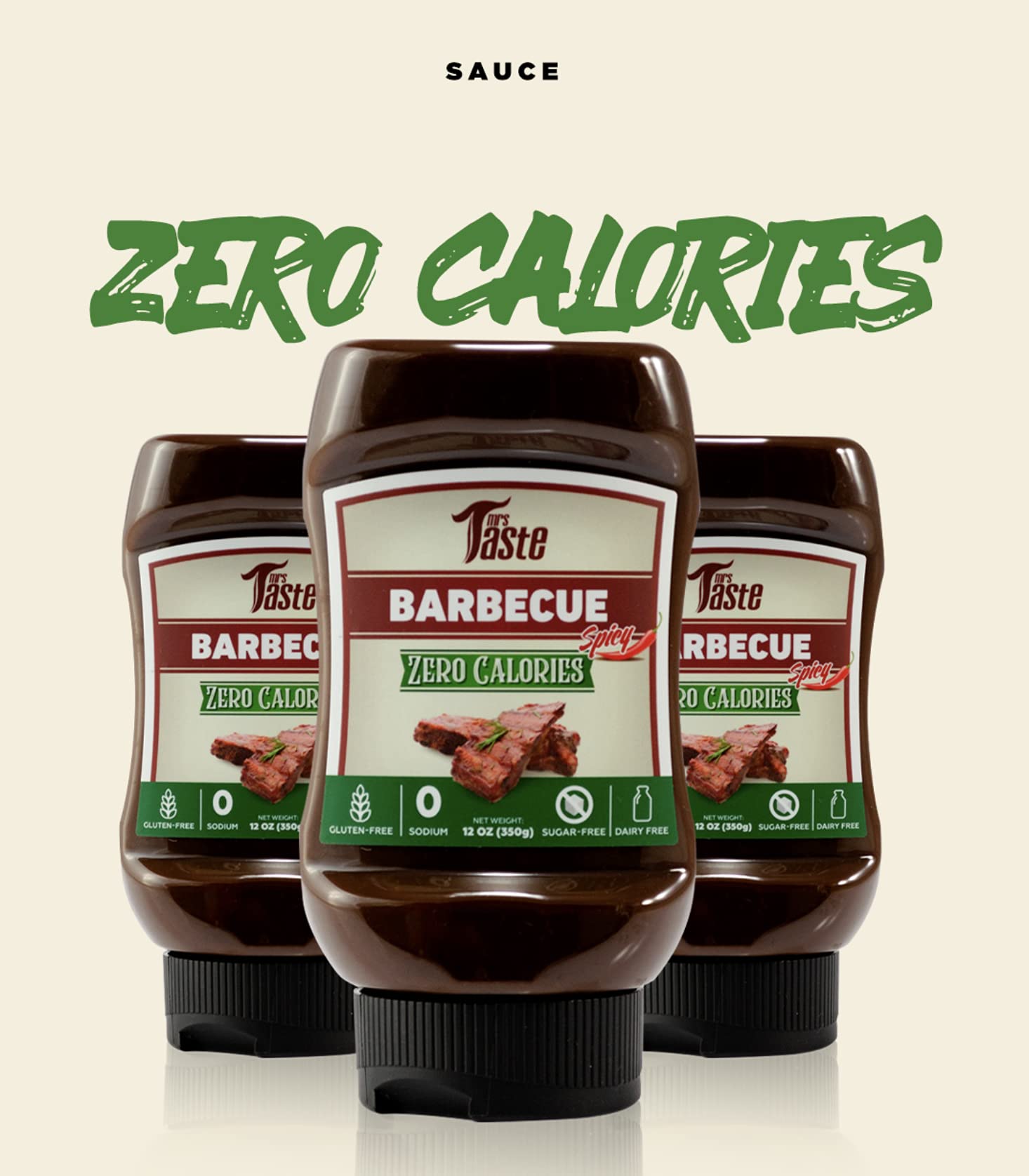 Mrs Taste Sugar Free Spicy BBQ, Zero Calories, Zero Sodium, Zero Sugar, High Fiber, Keto Friendly, Paleo Friendly, Condiments and Sauces (12 oz, Spicy