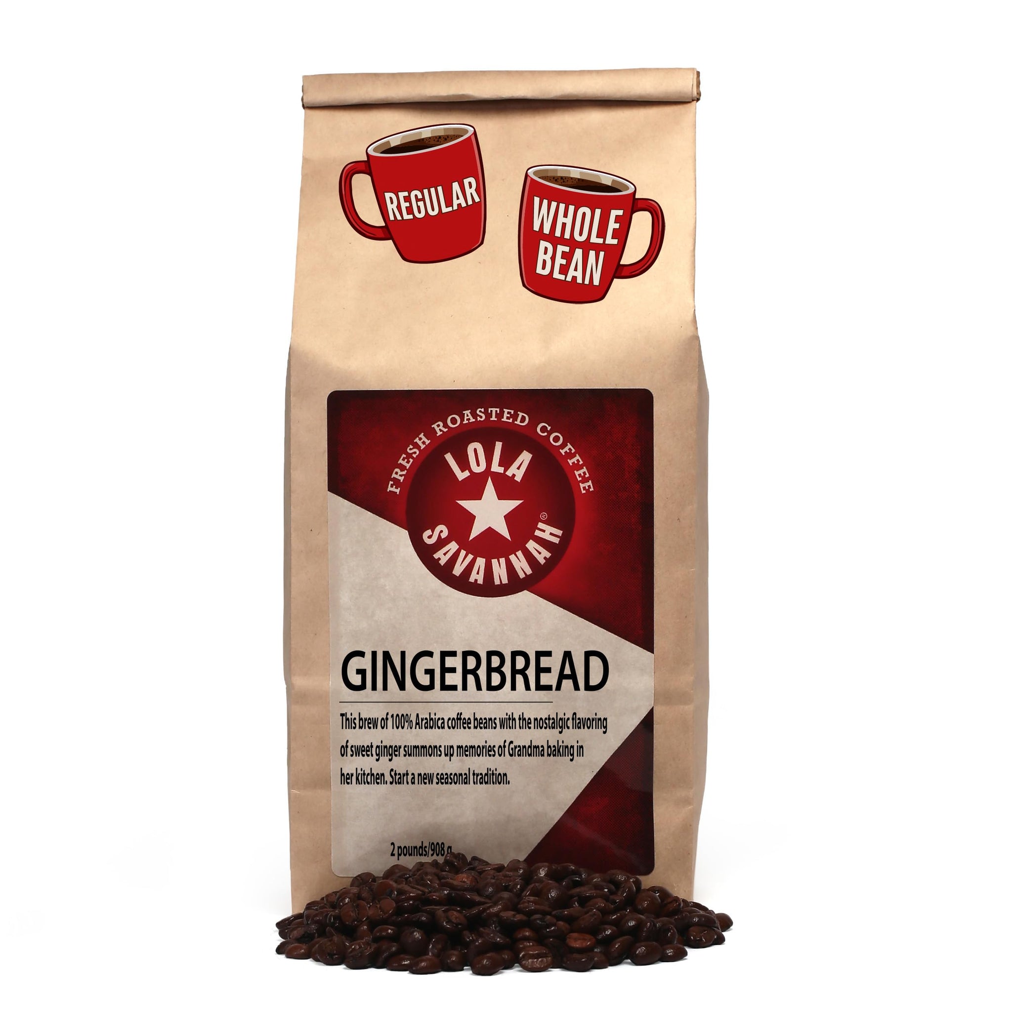 Lola Savannah Gingerbread Whole Bean Caffeinated Coffee, 2lb