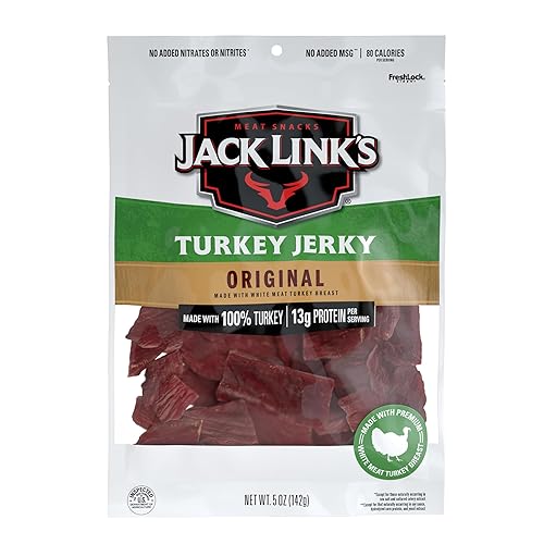 Jack Link's Turkey Jerky, Original, Jerky Bag - Flavorful Snack, Ready to Eat Protein Snacks with 13g of Protein per Serving, Made with 100% Turkey