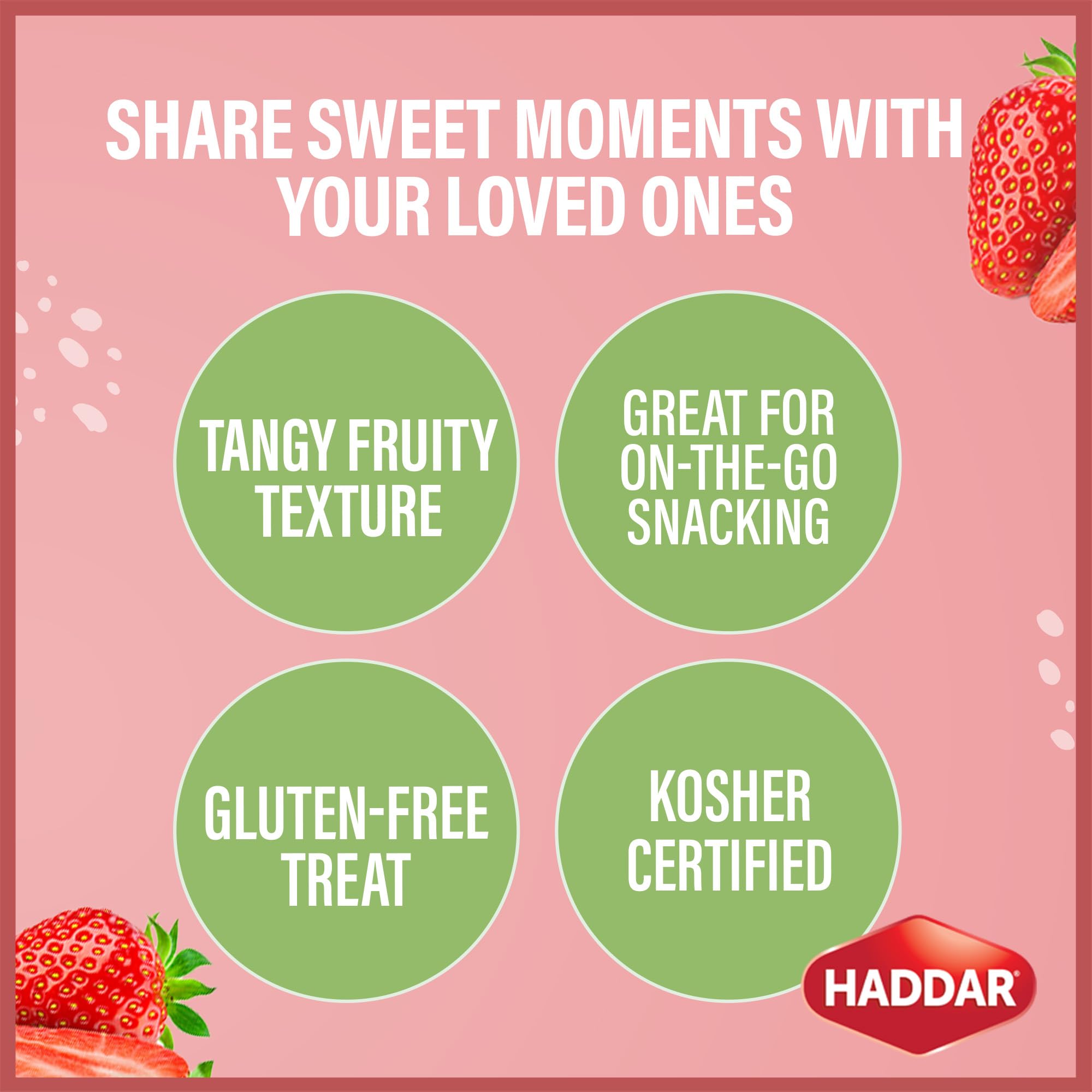 Haddar 100% Fruit,. Strawberry Fruit Leather Bars (Box of 55)