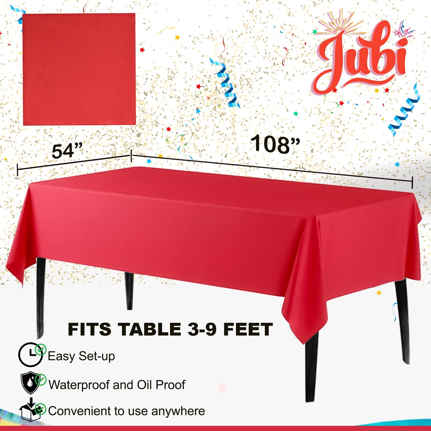Jubi 211pcs Shiny Red Plates and Napkins Party Supplies for 30 Guests - Shiny Red Party Plates, Cups, Cutleries, and Napkins Set with Tablecloth