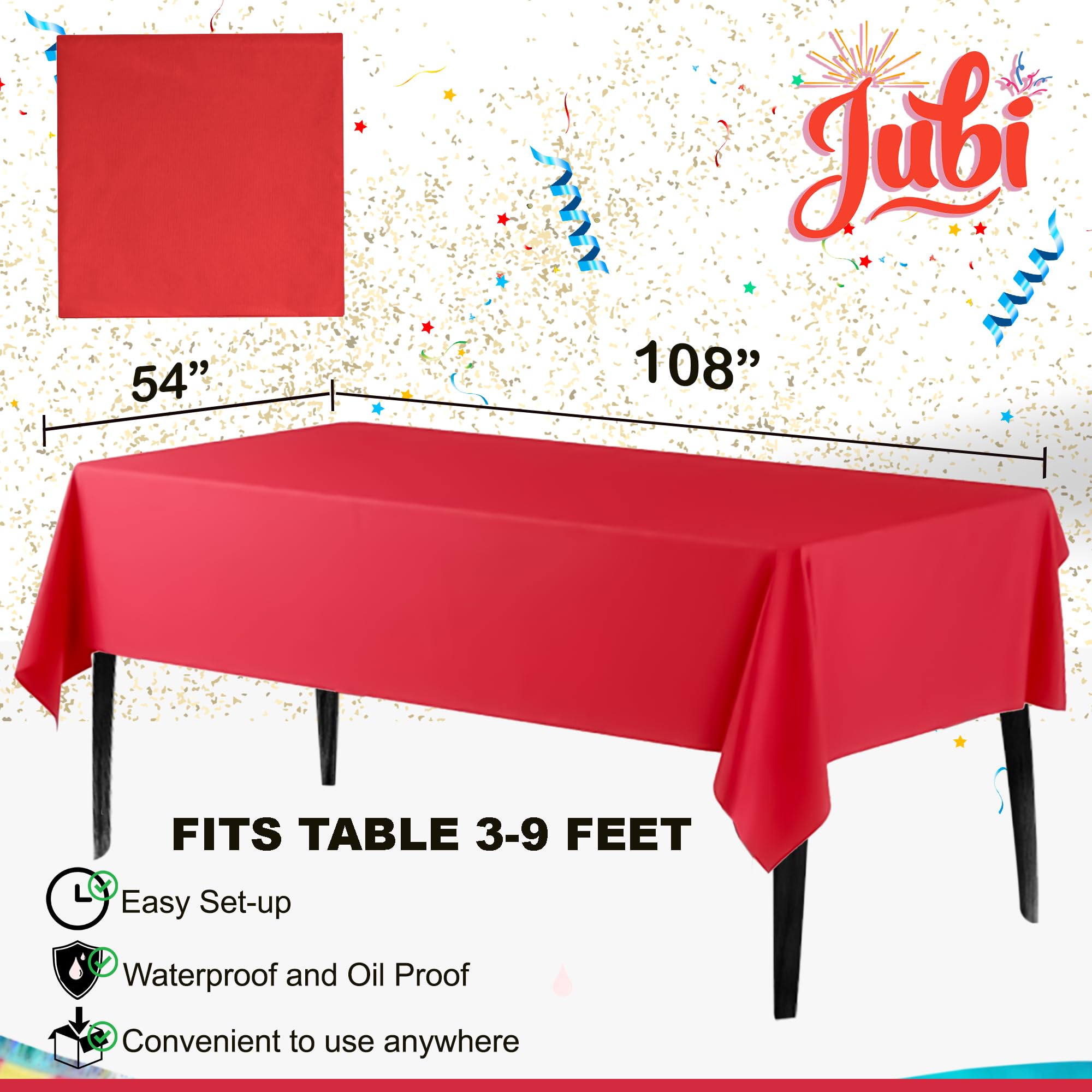 Jubi 211pcs Shiny Red Plates and Napkins Party Supplies for 30 Guests - Shiny Red Party Plates, Cups, Cutleries, and Napkins Set with Tablecloth