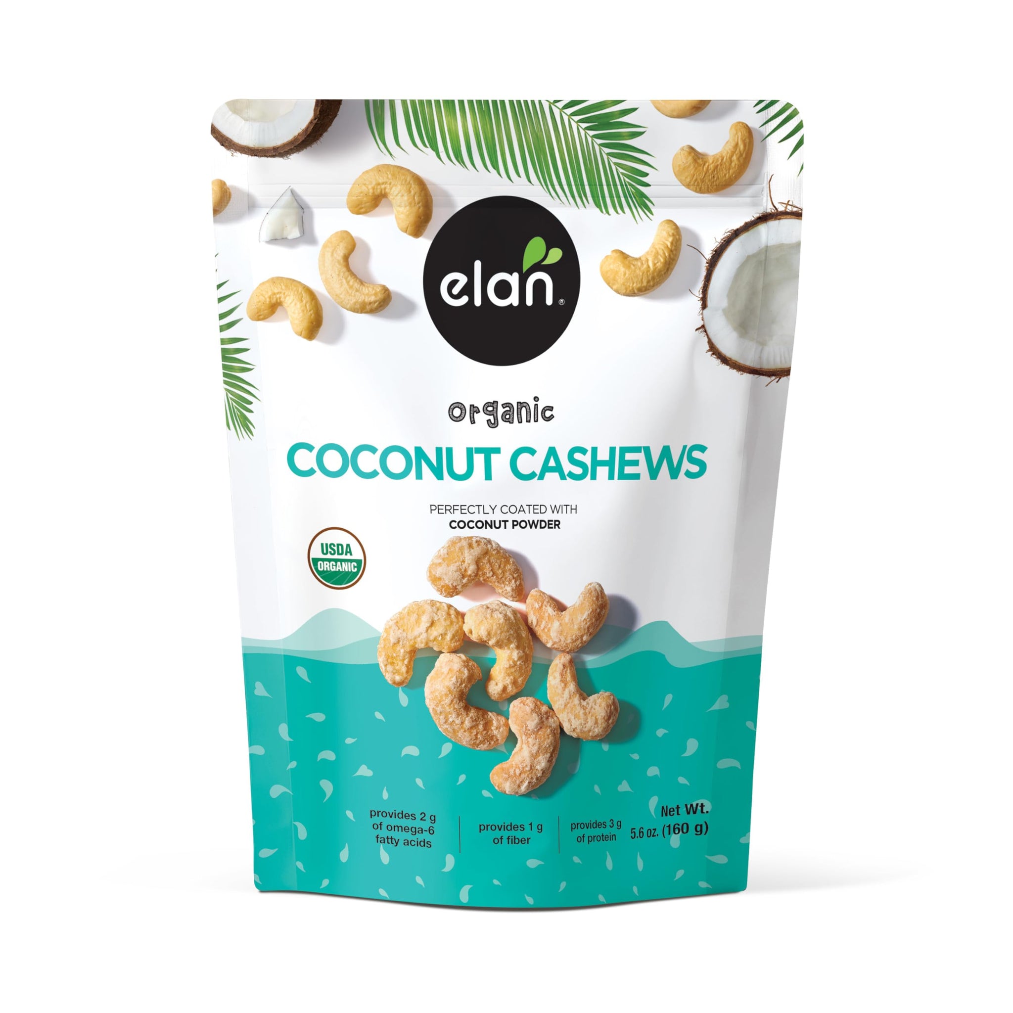 Elan Organic Coconut Cashews, 5.6 oz, Non-GMO, Gluten-Free, Vegan, Kosher, Glazed Nuts (Roasted Cashews, Coconut Milk Powder, Himalayan Pink Salt)