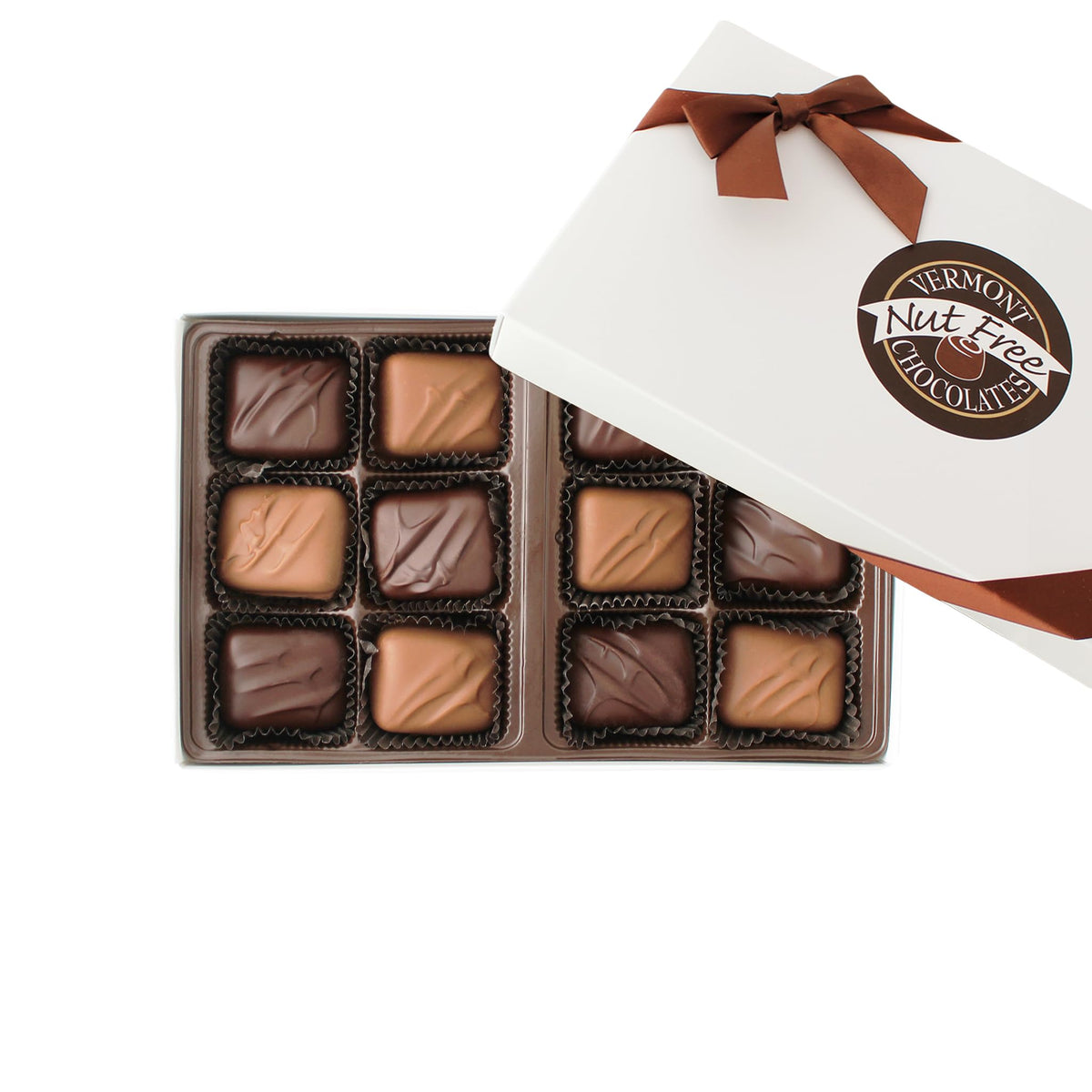 Vermont Nut Free Chocolates Boxed Chocolate Caramels (Assorted Chocolate) 12-Piece, Nut-Free, Egg-Free, Kosher