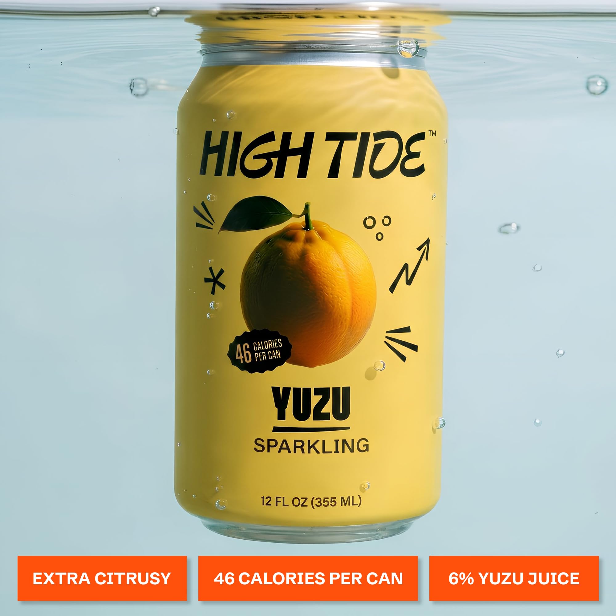 High Tide Yuzu Sparkling Juice - Flavored Carbonated Water Beverage, 46 Calorie per Can, Made with Real Yuzu Juice (Not from Concentrate), Lightly