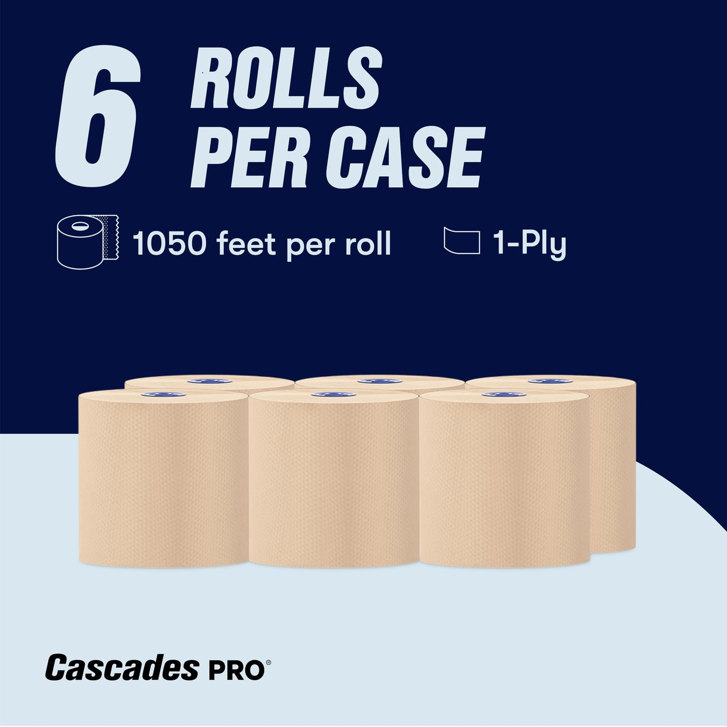 Cascades PRO Perform High Capacity Roll Paper Towels for Tandem Dispensers 1-Ply - 1050 ft Rolls, 100% Recycled, Compostable, Long-Lasting, 6