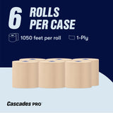 Cascades PRO Perform High Capacity Roll Paper Towels for Tandem Dispensers 1-Ply - 1050 ft Rolls, 100% Recycled, Compostable, Long-Lasting, 6