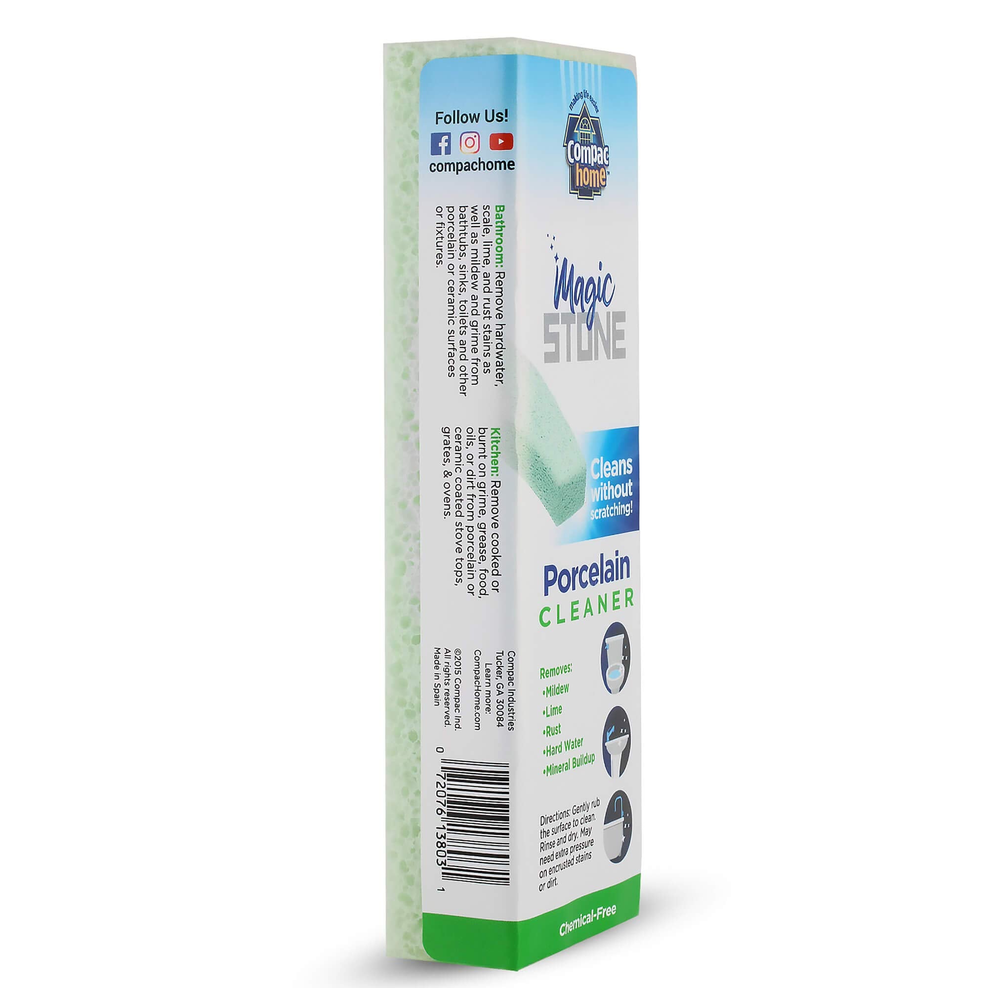 Compac's Magic-Stone Porcelain Cleaning Stick - Toilet Bowl Cleaner, Advanced Green Technology, Handy Toilet Cleaner Easily Scrubs/Removes Stubborn