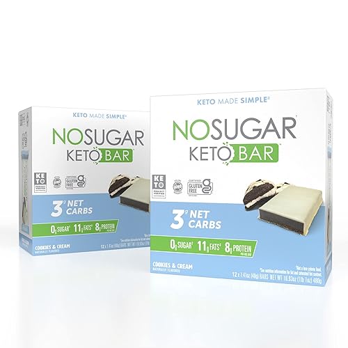 No Sugar Keto Bar Snack - Low Carb No Sugar Keto Snack Food with Keto Friendly Macros (24 x 1.41oz Bars, Cookies and Cream)