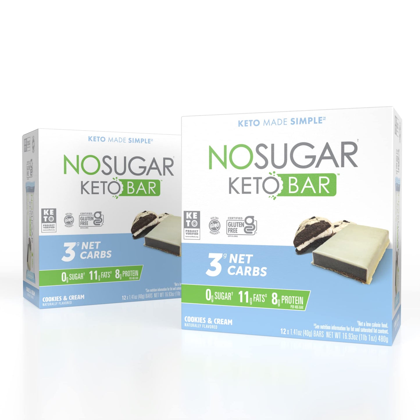 No Sugar Keto Bar Snack - Low Carb No Sugar Keto Snack Food with Keto Friendly Macros (24 x 1.41oz Bars, Cookies and Cream)