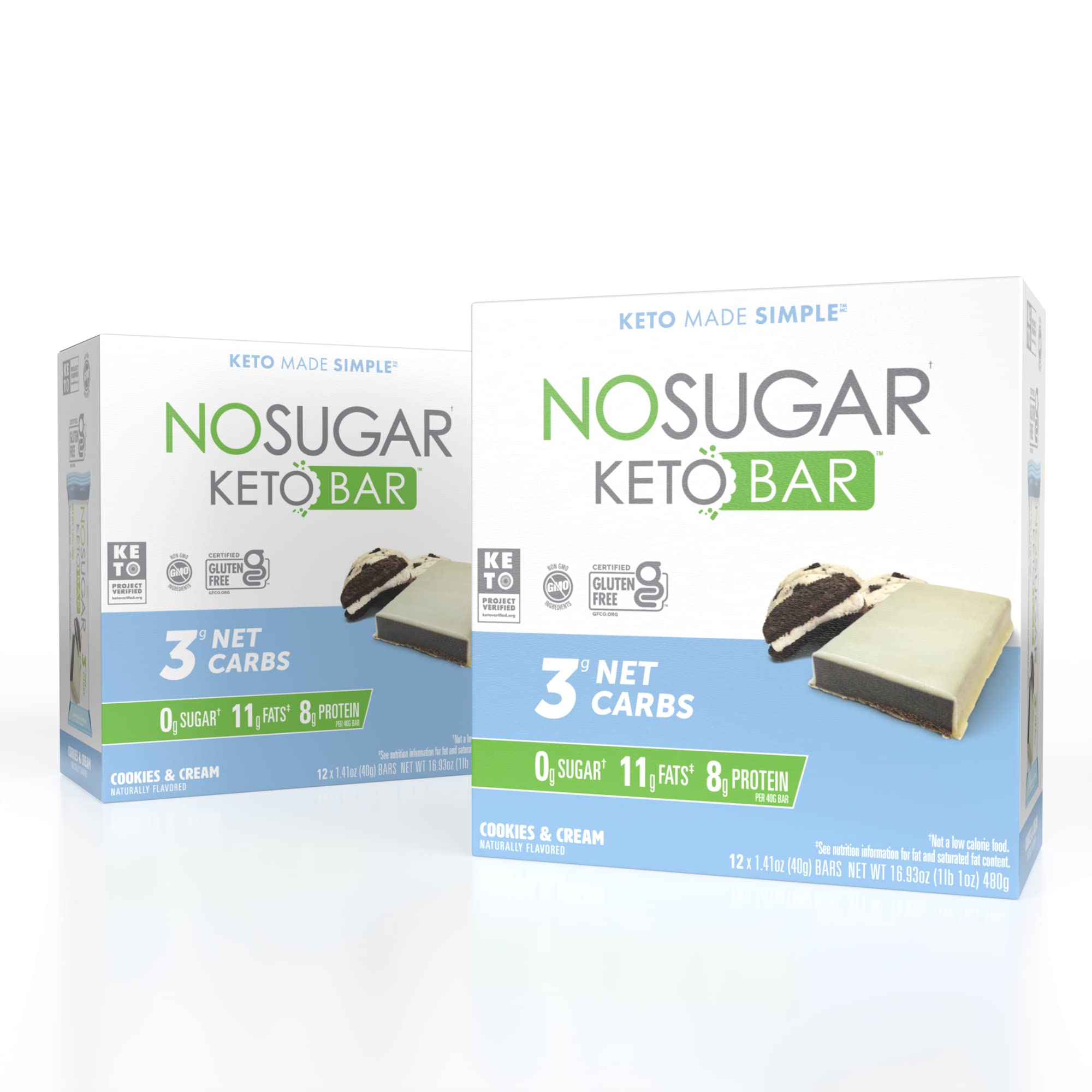 No Sugar Keto Bar Snack - Low Carb No Sugar Keto Snack Food with Keto Friendly Macros (24 x 1.41oz Bars, Cookies and Cream)