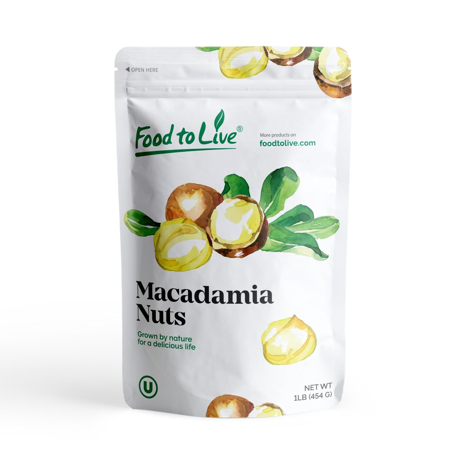 Food to Live Dry Roasted Macadamia Nuts Halves and Pieces, 1 Pound - Oven Toasted Unsalted Snack, Great for Baking and as Topping for Salads, Yogurt