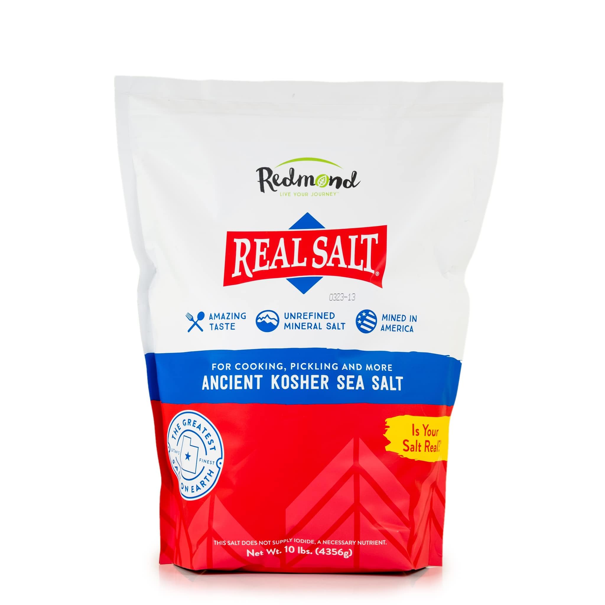 Redmond Real Salt Kosher - Natural Unrefined Gluten Free Kosher grind, 10 LB Bag