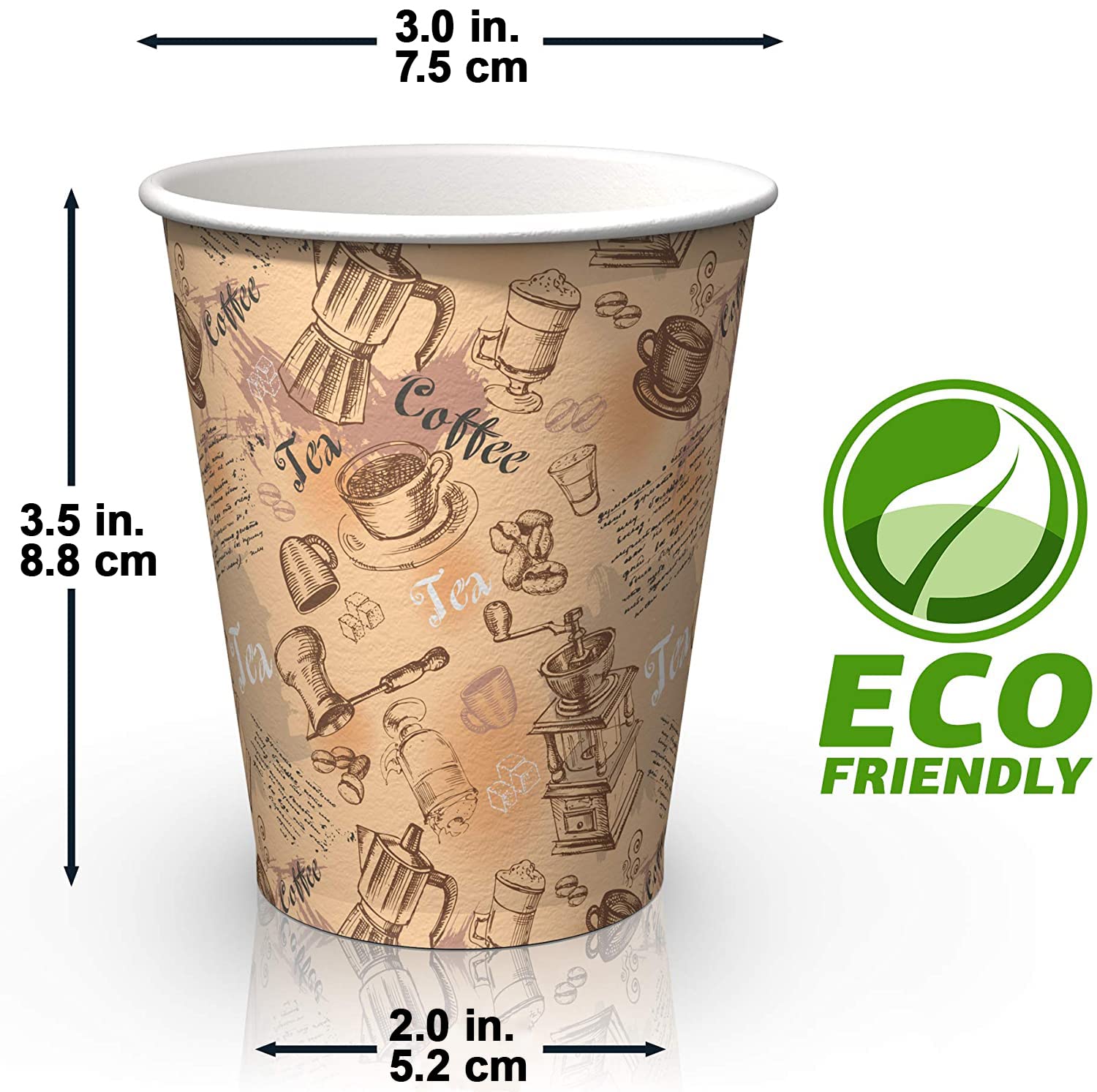 SheriffDrink Disposable Brown Cups - 8oz Printed Paper Cups for Hot Beverages & Tea - Eco Friendly Pack of 50
