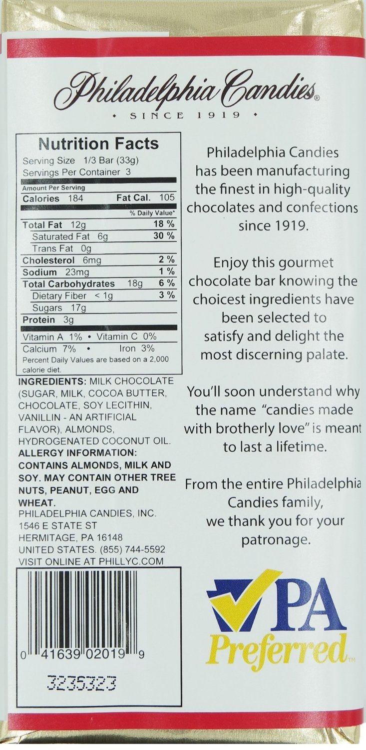 Philadelphia Candies Milk Chocolate with Almonds Bar, 3.5-Ounce Packages (Pack of 2)