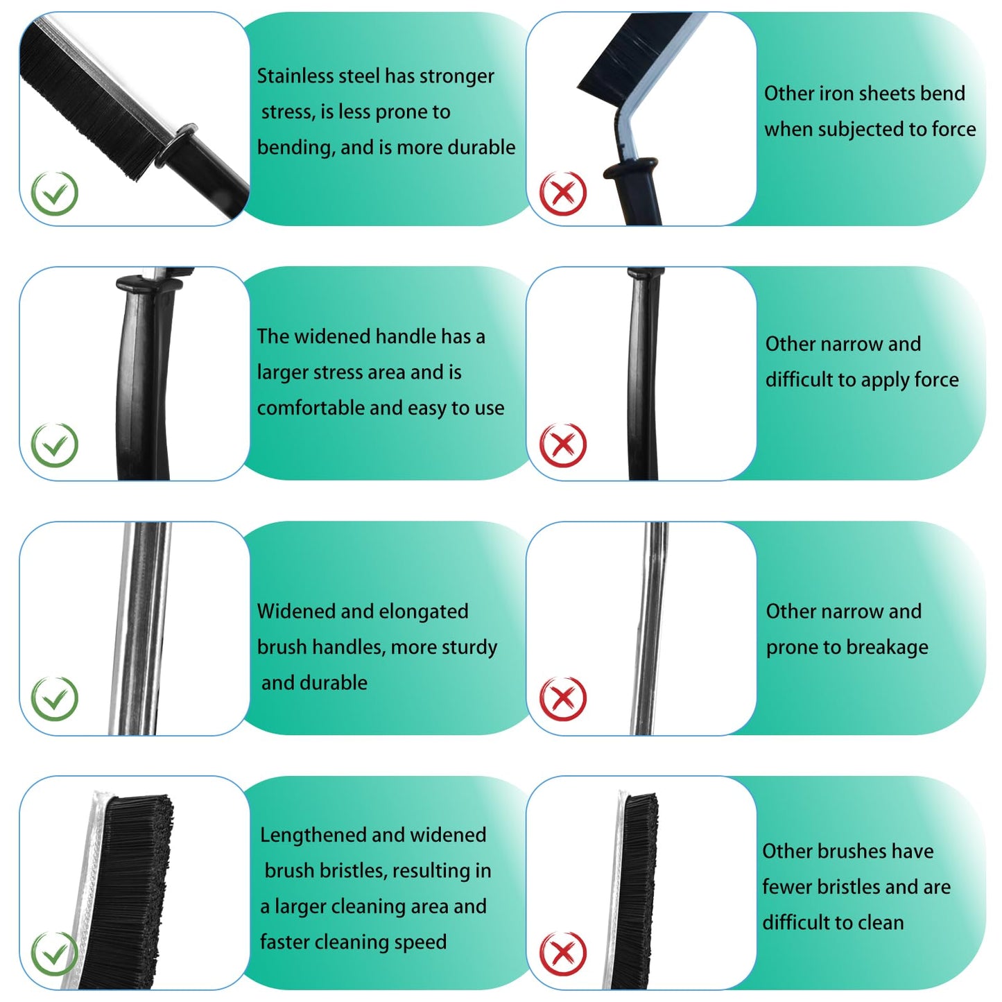 OKOM Multifunctional Stainless Steel Crevice Cleaning Brush - Hard Bristles for Kitchen & Bath Gap Cleaning