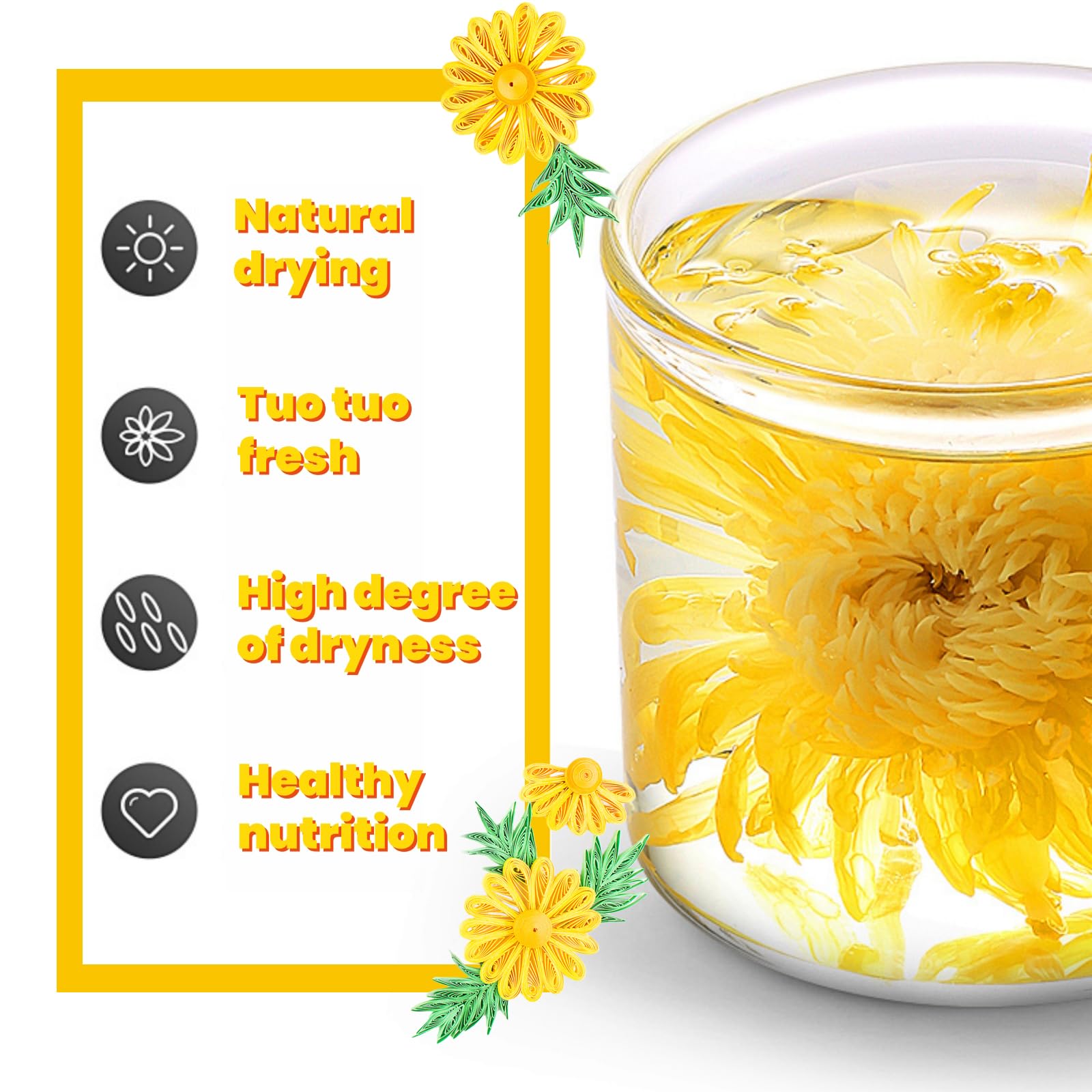 Dried Chrysanthemum Tea, Premium Juhua Flower Herbal Tea Loose Leaf, No Sugar No Gluten Pure Dried Chrysanthemum Flower, for Promote Relaxation