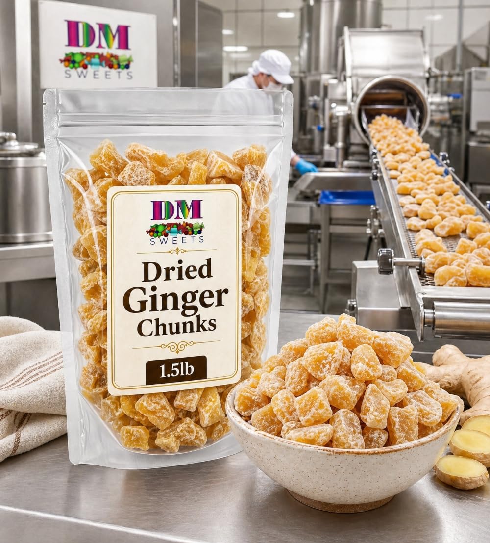 Dried Ginger Chunks - 1.5 lb Bulk Bag of Spicy Sweet Ginger Pieces for Snacking, Baking, Tea, Trail Mix