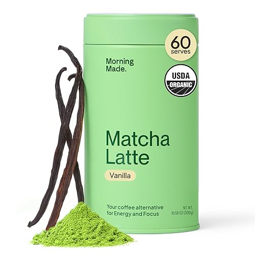 Morning Made 10.6 oz Vanilla Ceremonial Grade Matcha Powder - 60 Servings, Sweetened, USDA Organic - Premium Japanese Green Tea in Resealable Tin