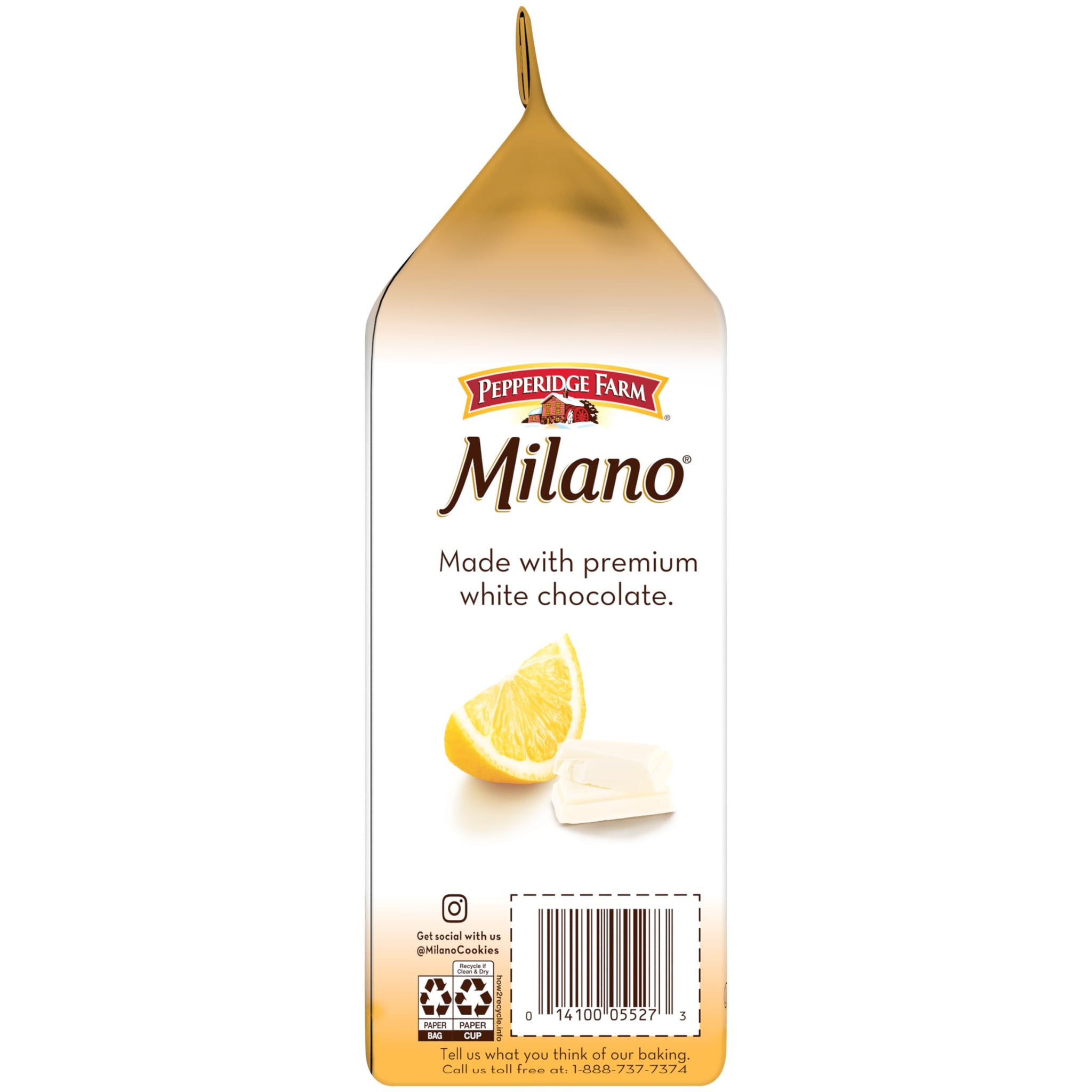 Pepperidge Farm Milano White Chocolate Lemon Flavored Cookies, 7 Oz Bag