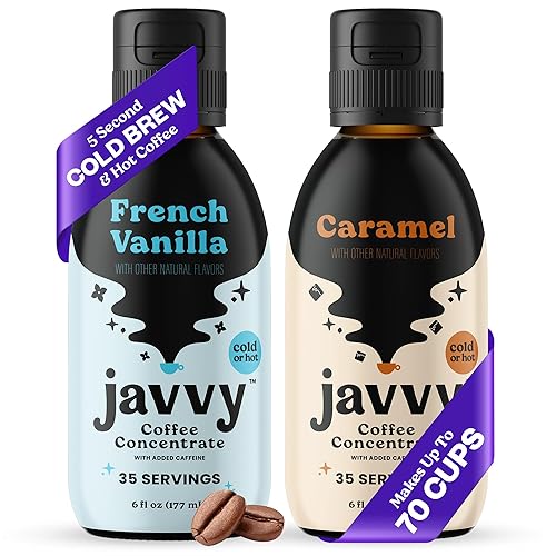 Javvy Cold Brew Coffee Concentrate Instant Coffee, Smooth Arabica Iced Coffee & Espresso Concentrate, 35 Servings, Vanilla & Caramel, 2 Pack