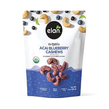 Elan Organic Acai Blueberry Cashews, 5.3 oz, Non-GMO, Vegan, Gluten-Free, Kosher, Glazed Nuts (Roasted Cashews, Acai Berry Powder, Blueberry Juice
