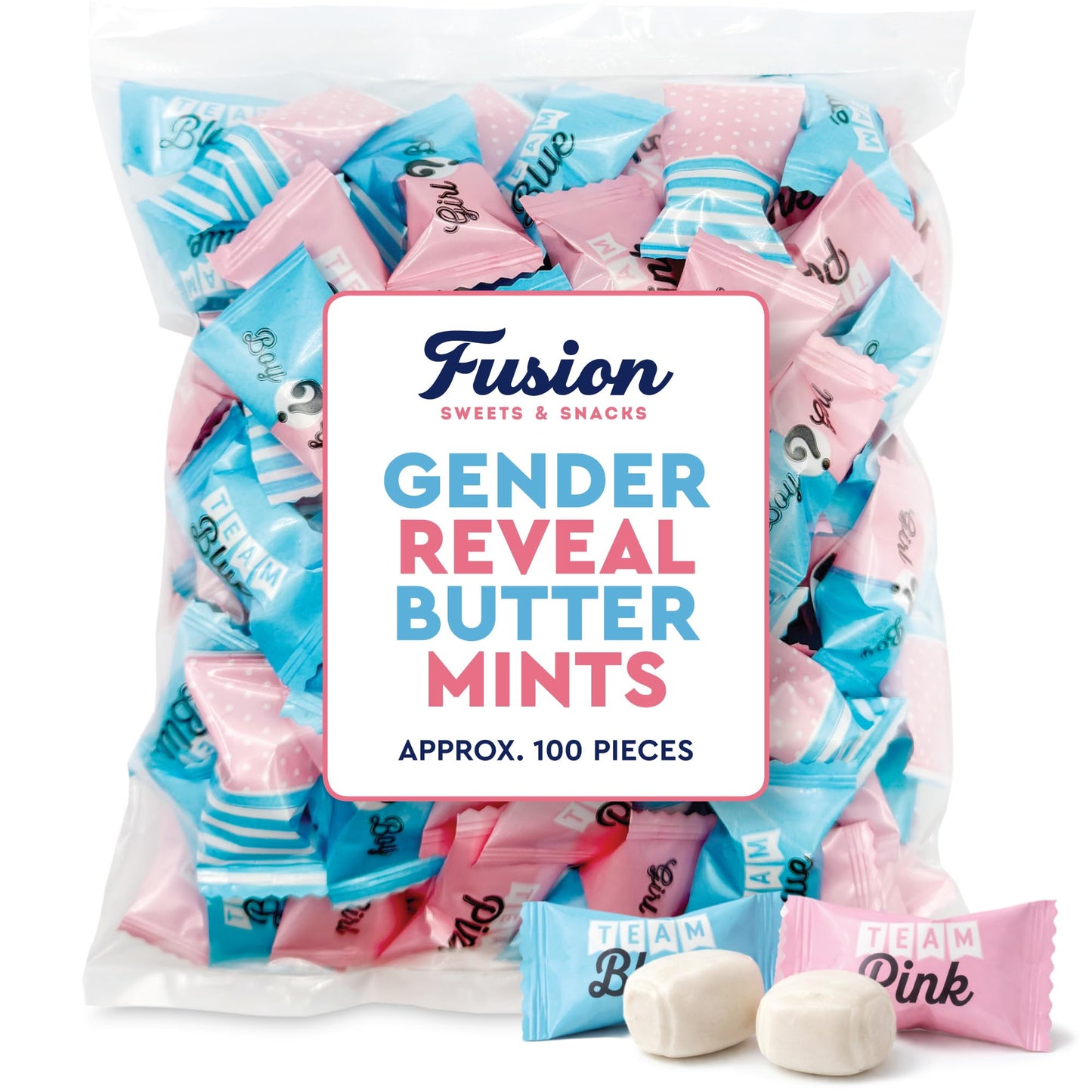 Gender Reveal Buttermints Individually Wrapped, 100 Count | Pink and Blue Candy For Gender Reveal Party Favors & Baby Shower Mints | Sweet After