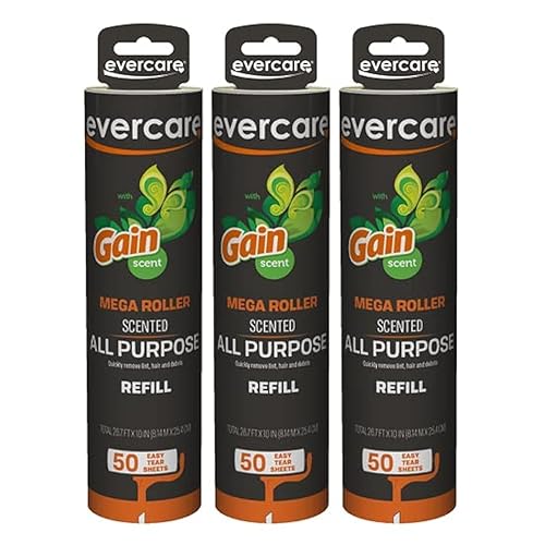 Evercare Pack of 3 Gain Scented All-Purpose Mega Lint Roller Refill Rolls, 50 Sheets Each