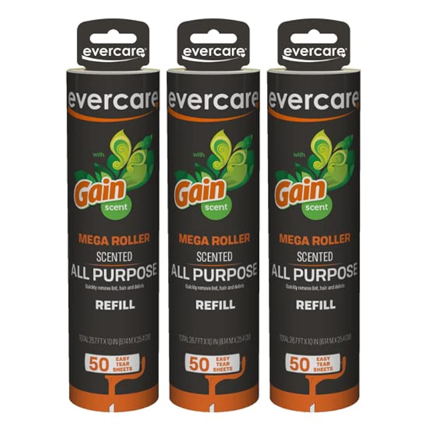 Evercare Pack of 3 Gain Scented All-Purpose Mega Lint Roller Refill Rolls, 50 Sheets Each