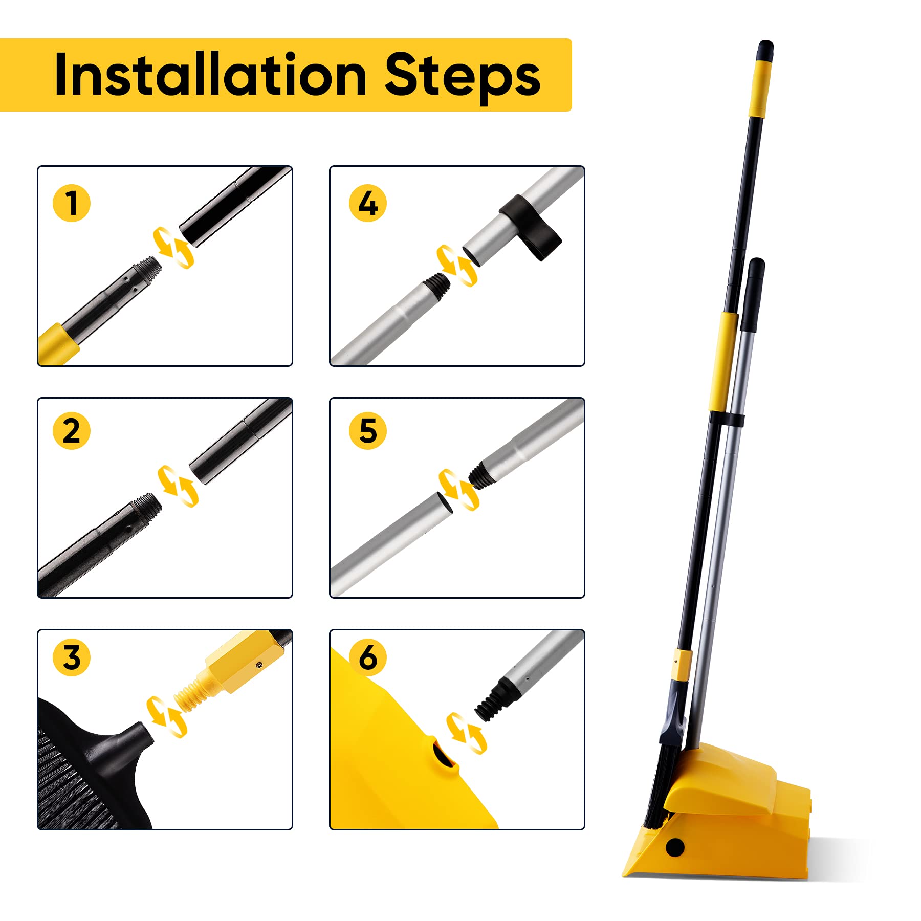 Yocada Commercial Broom and Dustpan Set with Windproof Cover Commercial Outdoor Indoor 2 Plus 1 for Courtyard Garage Lobby Mall Market Floor Home