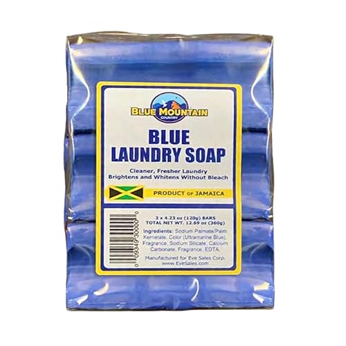 Blue Mountain Country Blue Laundry Soap, Product of Jamaica - 3 Pack (4.23 oz Each), Concentrated Formula, Brightens & Whitens Without Bleach, Cleaner