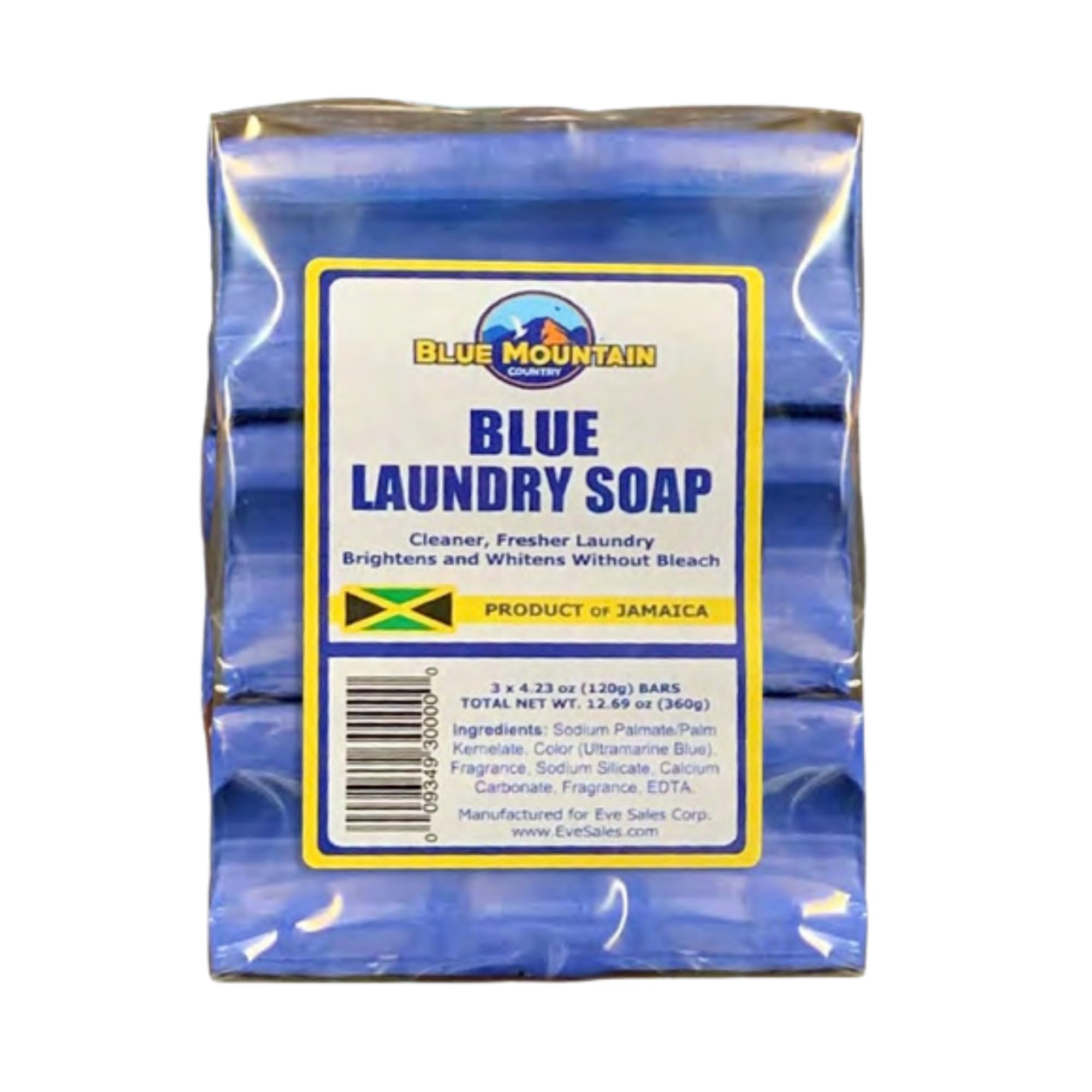 Blue Mountain Country Blue Laundry Soap, Product of Jamaica - 3 Pack (4.23 oz Each), Concentrated Formula, Brightens & Whitens Without Bleach, Cleaner