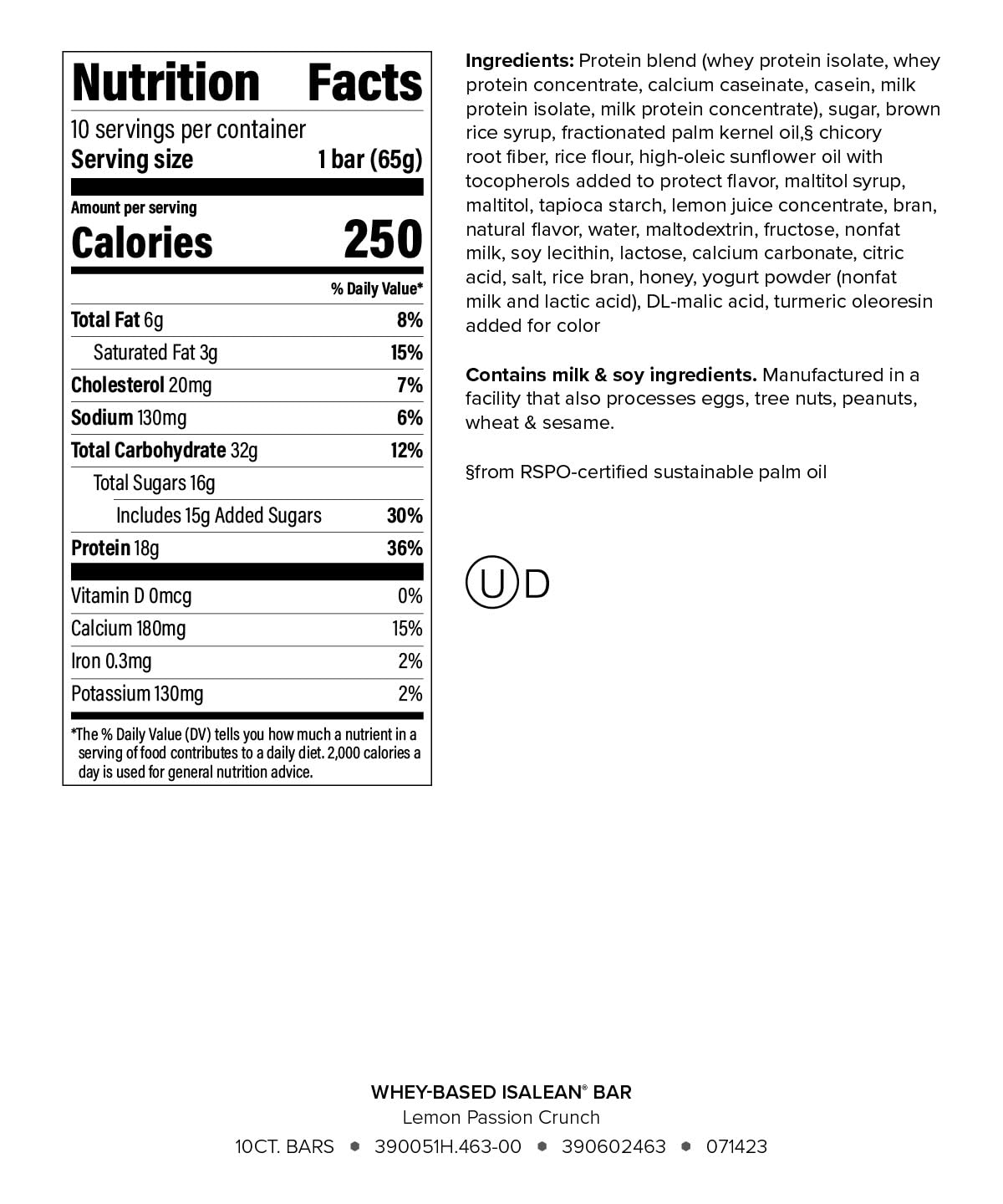 Isagenix Whey-Based IsaLean® Protein Bar - For Meal Replacement & Muscle Support - Lemon Passion Crunch (10 Bars)