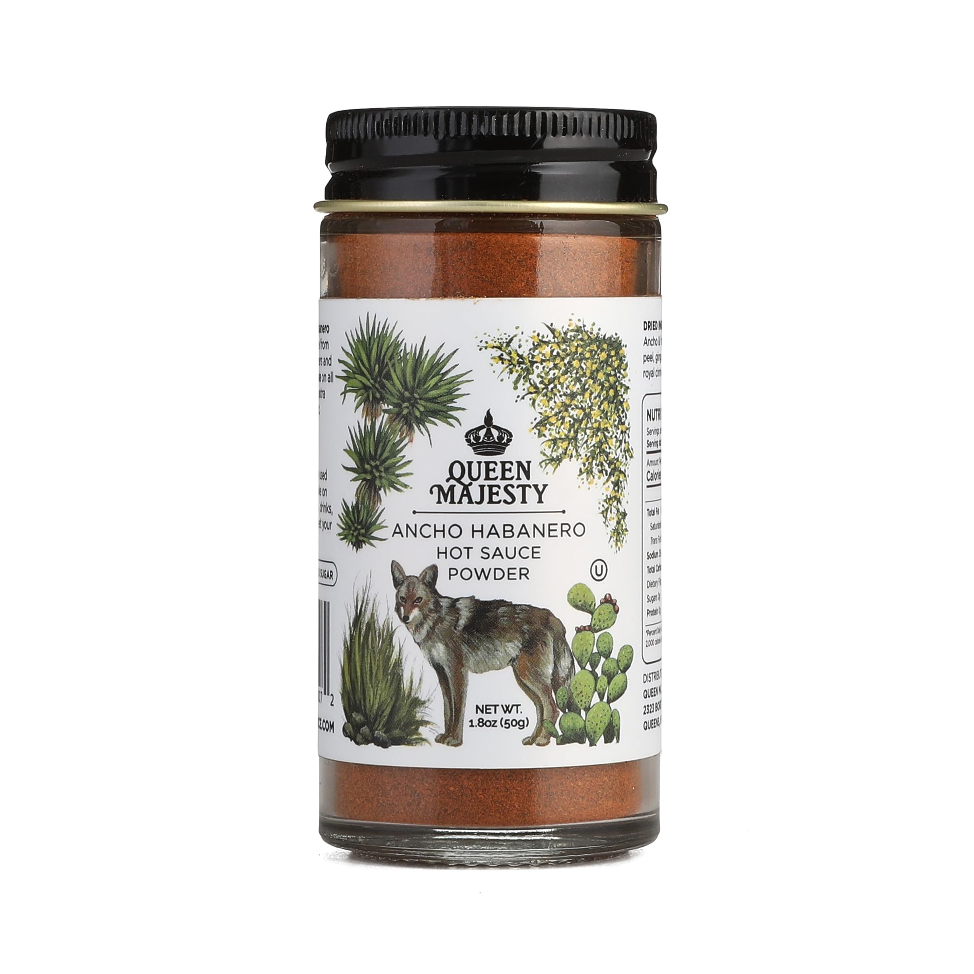 Queen Majesty ANCHO HABANERO HOT SAUCE POWDER net weight 1.8oz (50g) - All Natural Ancho Habanero Chili Seasoning and Shake, Vegan, Gluten Free, non