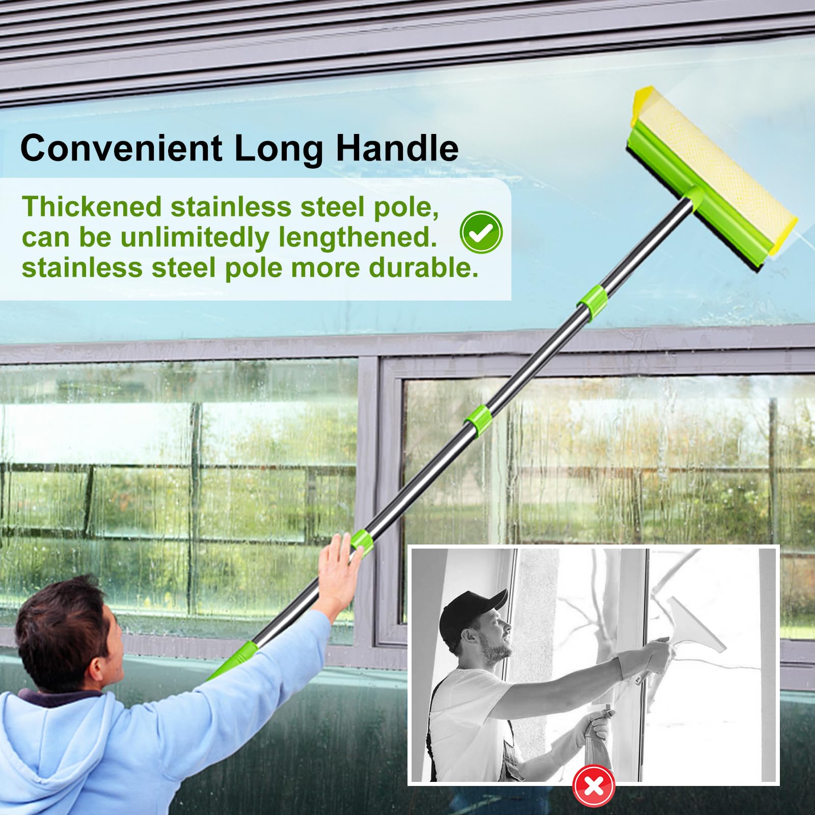 ITTAHO Window Squeegee, Squeegee for Window Cleaning, 2 in 1 Squeegee Window Cleaner with 58'' Long Handle,Window Washing Kit with Extension Pole