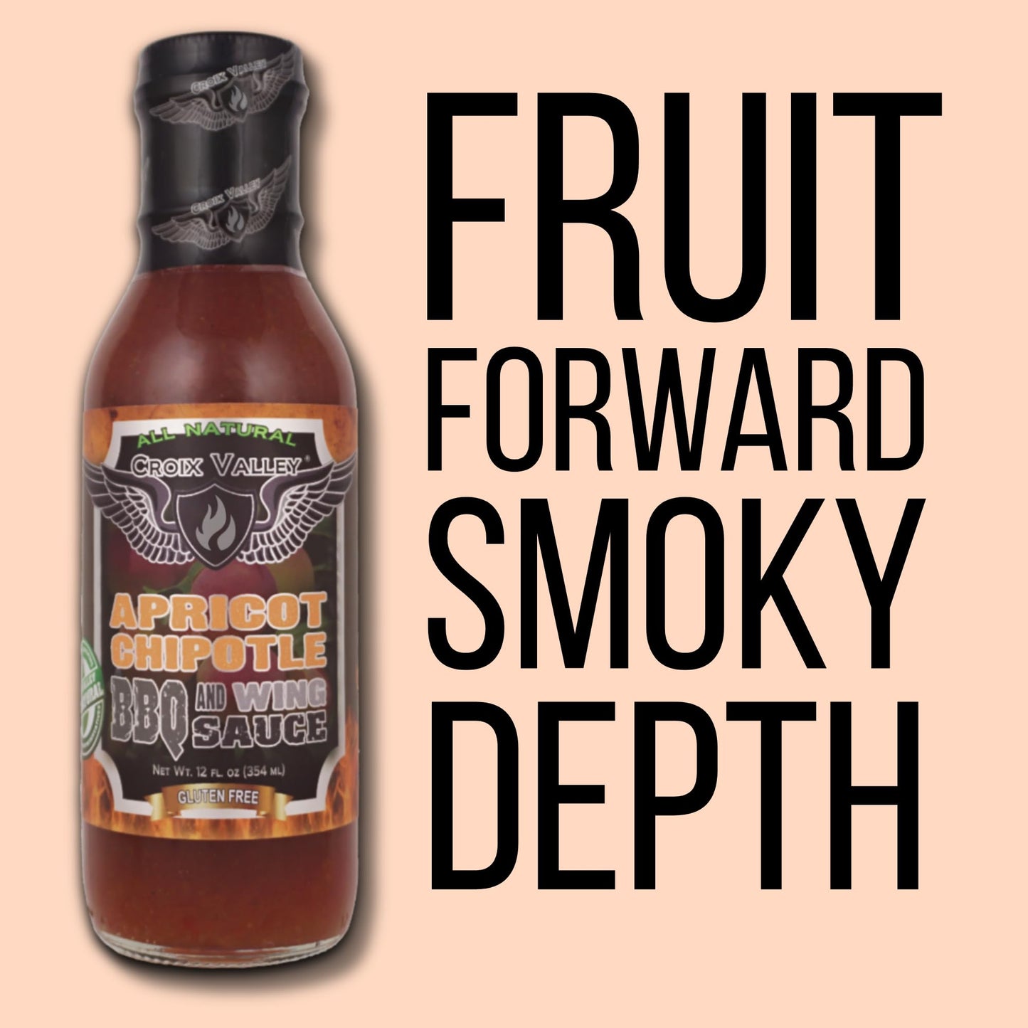Croix Valley Apricot Chipotle BBQ & Wing Sauce - 3 Pack (12 oz Glass Bottles) - Sweet Apricot with Smooth Smokey Chipotle - Zero Sodium, Gluten-Free