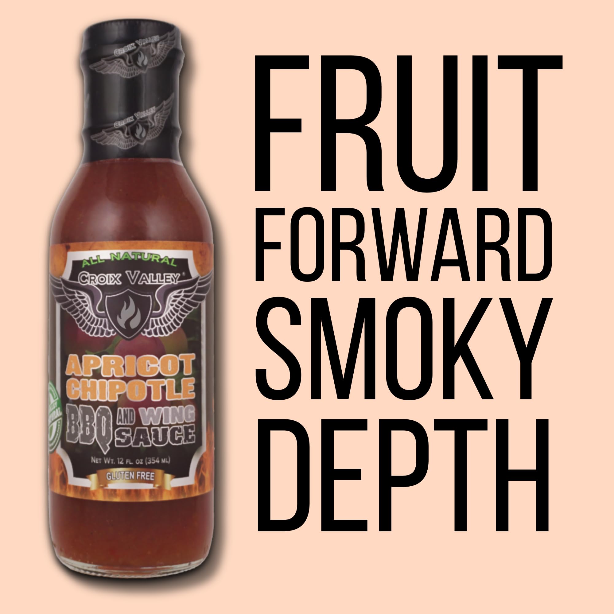 Croix Valley Apricot Chipotle BBQ & Wing Sauce - 3 Pack (12 oz Glass Bottles) - Sweet Apricot with Smooth Smokey Chipotle - Zero Sodium, Gluten-Free