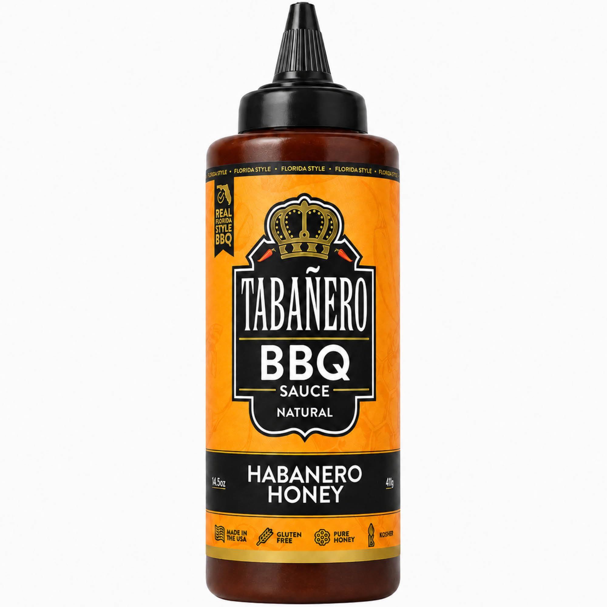 Tabañero Habanero Honey BBQ Sauce, Ribs and Glazing, Kosher, Bottle, 14.5oz