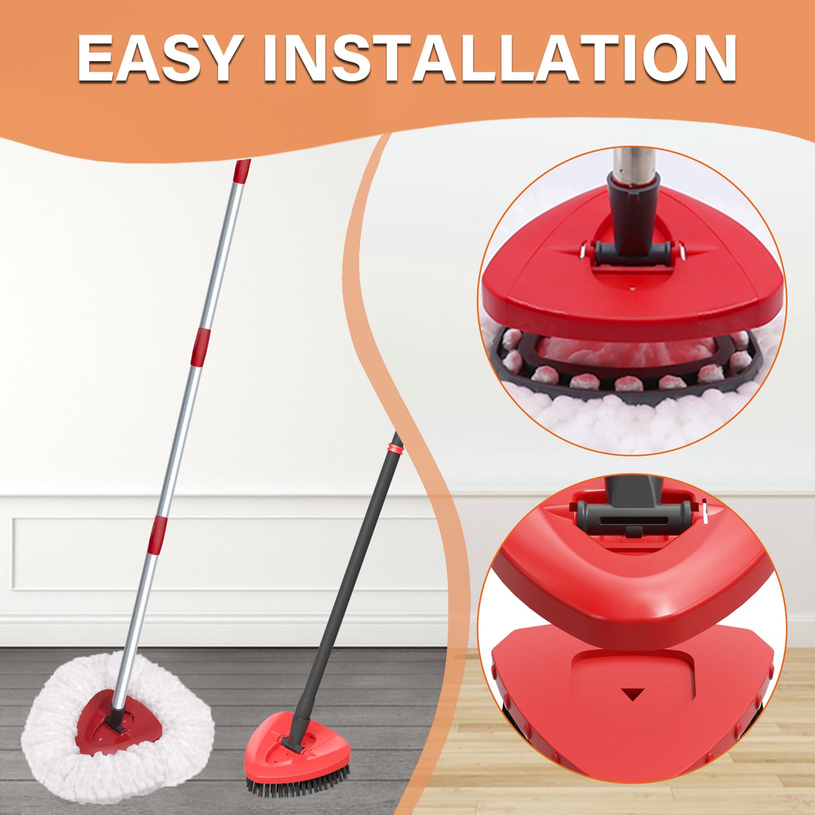 Fatmass Spin Mop Head Replacement for O Cedar EasyWring 1-Tank System, 2 Mop Replace Heads + 1 Upgrade Scrubber Brush, 100% Microfiber Mop Refills