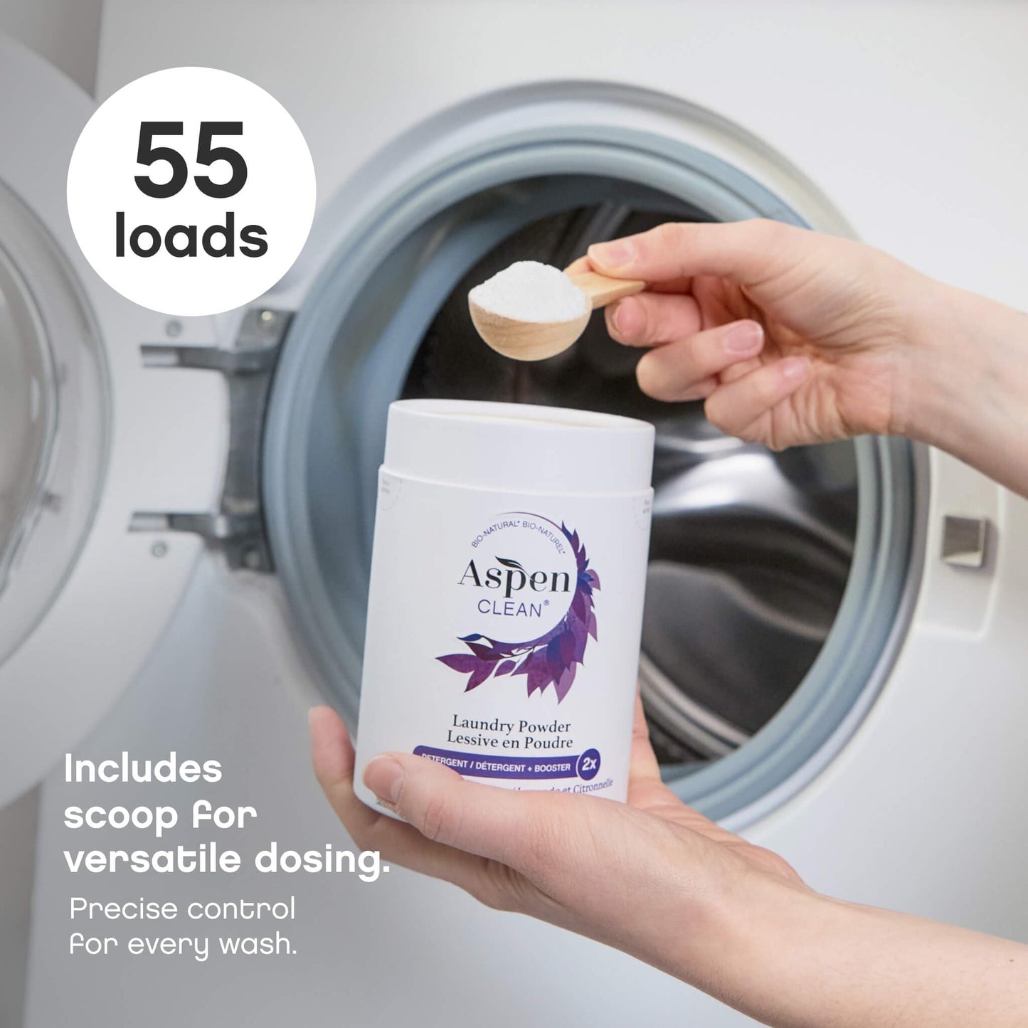 AspenClean | Laundry Powder + Booster 2-in-1 | Lavender | 55 Loads | Hyper Concentrated | Stain & Odor Removal Enzyme Booster | Non - Toxic | 100%
